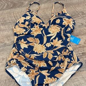 Cupshe Women’s Floral One Piece - Navy and goldish Brown  ~ BRAND NEW WITH TAGS